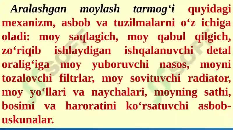 MOYLASH TIZIMI TURLARI VA DVIGATELLARGAQO‘LLANILDIGAN MOYLAR 4