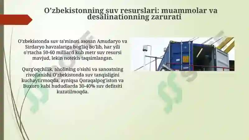 O'zbekistonda sho'r suvni chuchuklashtirish g'oyasi 4
