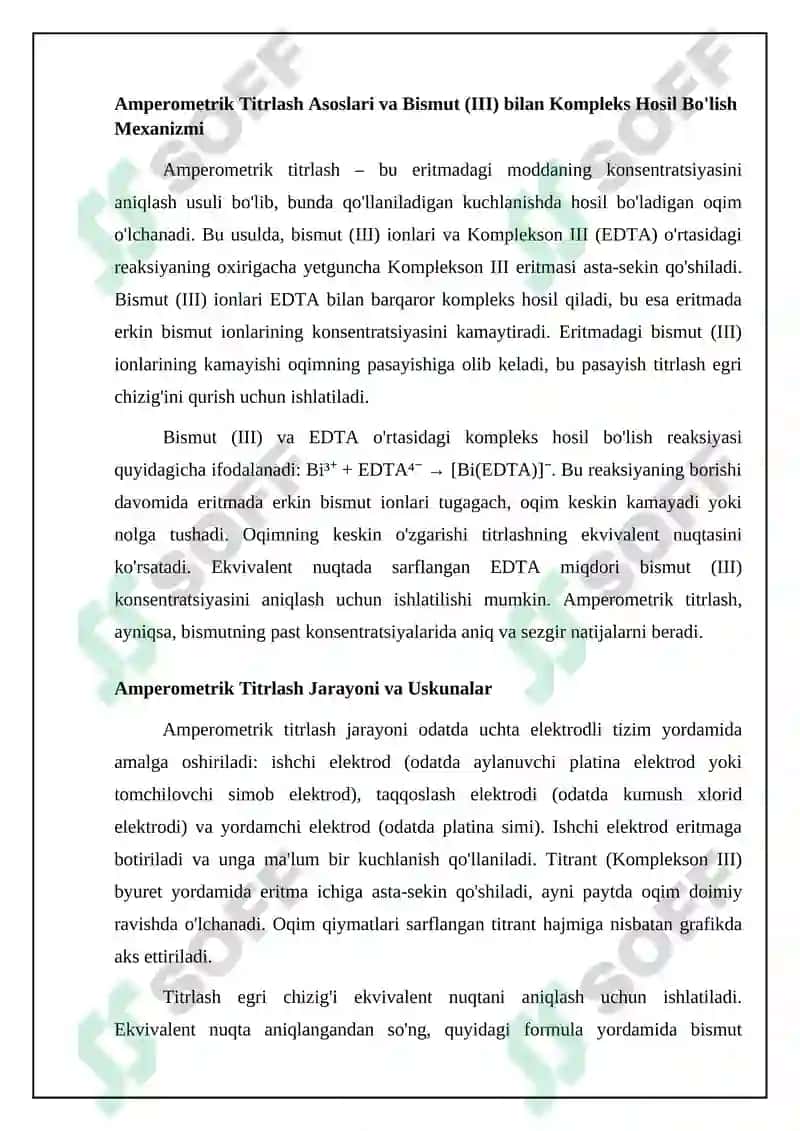 Amperometrik Titrlash Asoslari va Bismut (III) bilan Kompleks Hosil Bo'lish Mexanizmi 4