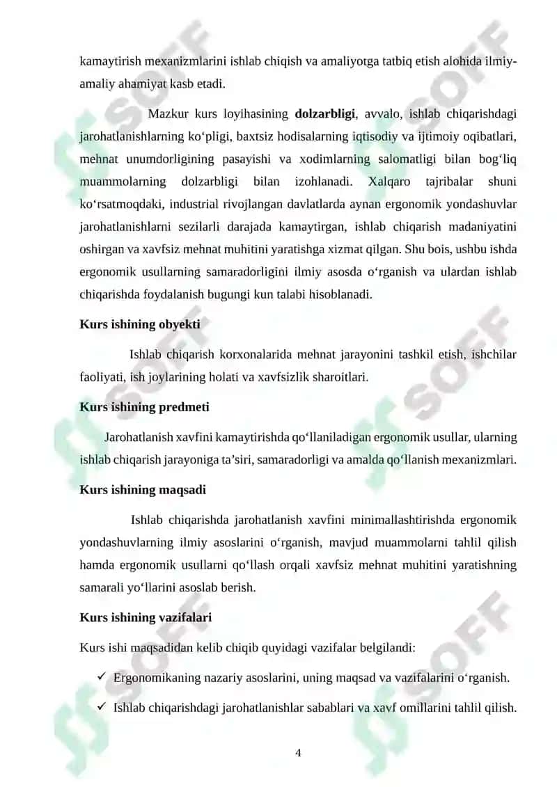 Ishlab  chiqarishda jarohatlanish xavfini kamaytirishda erganomik usullarning samaradorligi 4