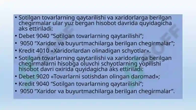 Savdo va umumiy ovqatlanish korxonalarida buxgalteriya hisobining xususiyatlari 4