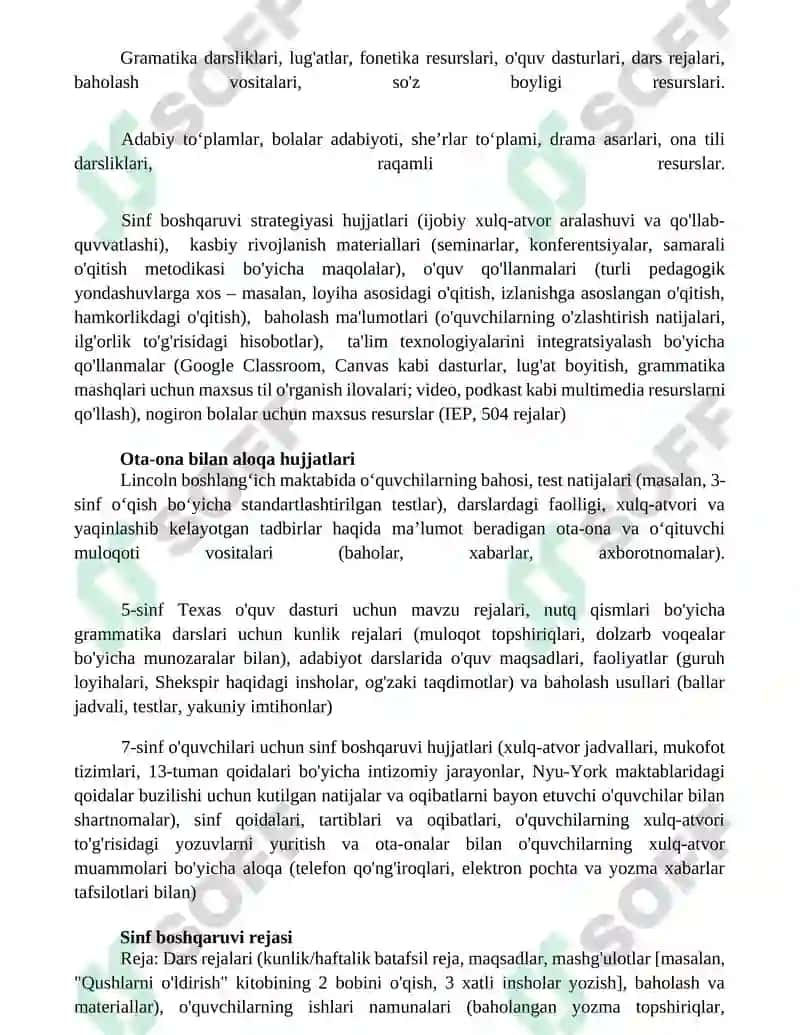 Ona tili o’qitish metodikasi fanidan o’qituvchi faoloyatida qo’llaniladigan hujjatlar 4