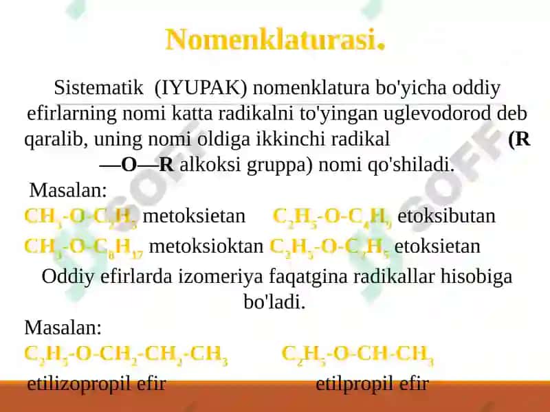 Oddiy efirlar.Olinishi va xossalari 4