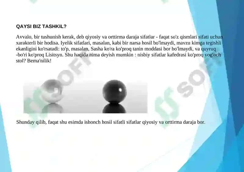 Sifat darajalari, sifatlarning oddiy, orttirma, qiyosiy, ozaytirma shakllari 4