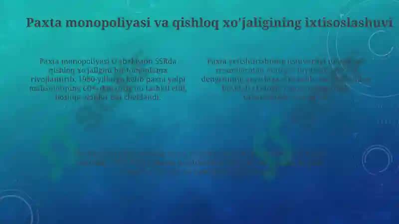Sovet hukmronligi davrida O'zbekistonning markazga iqtisodiy qaramligi va uning oqibatlari 4