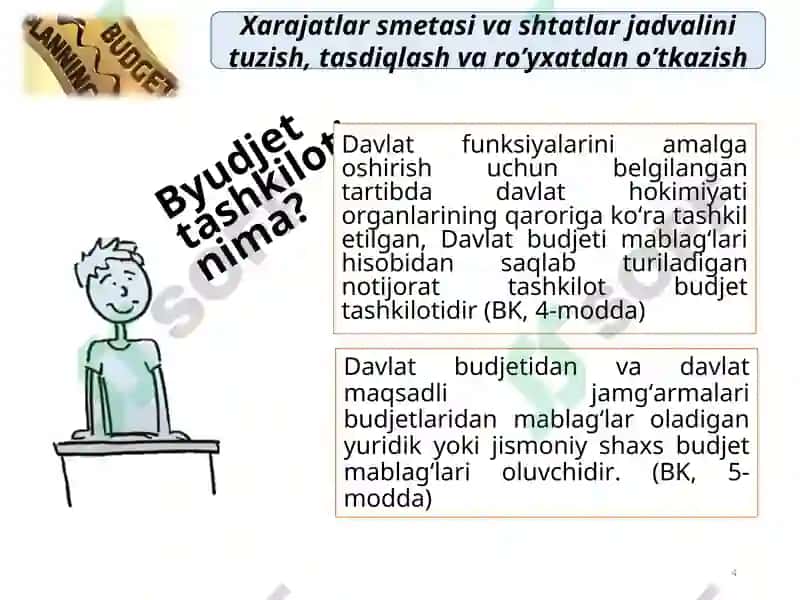 Byudjet tashkilotlarida smetasi va shtatlar jadvalini tuzish, tasdiqlash va ro’yxatdan o’tkazish 4