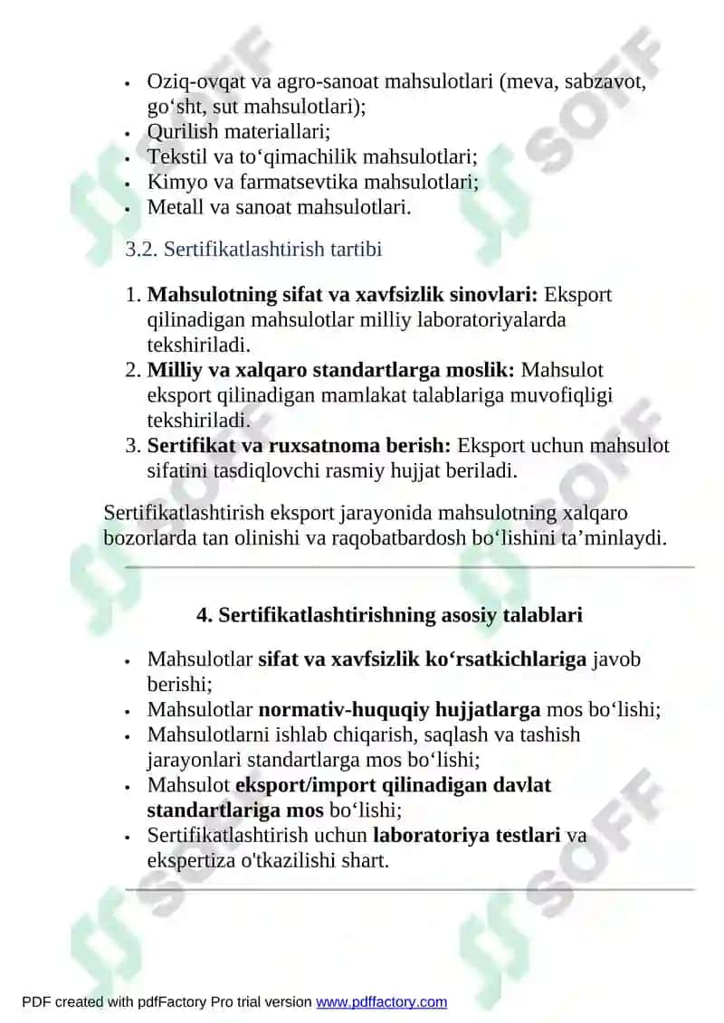 "O‘zbekiston hududiga olib kirilayotgan va olib chiqilayotgan mahsulotlarni sertifikatlashtirish" 4