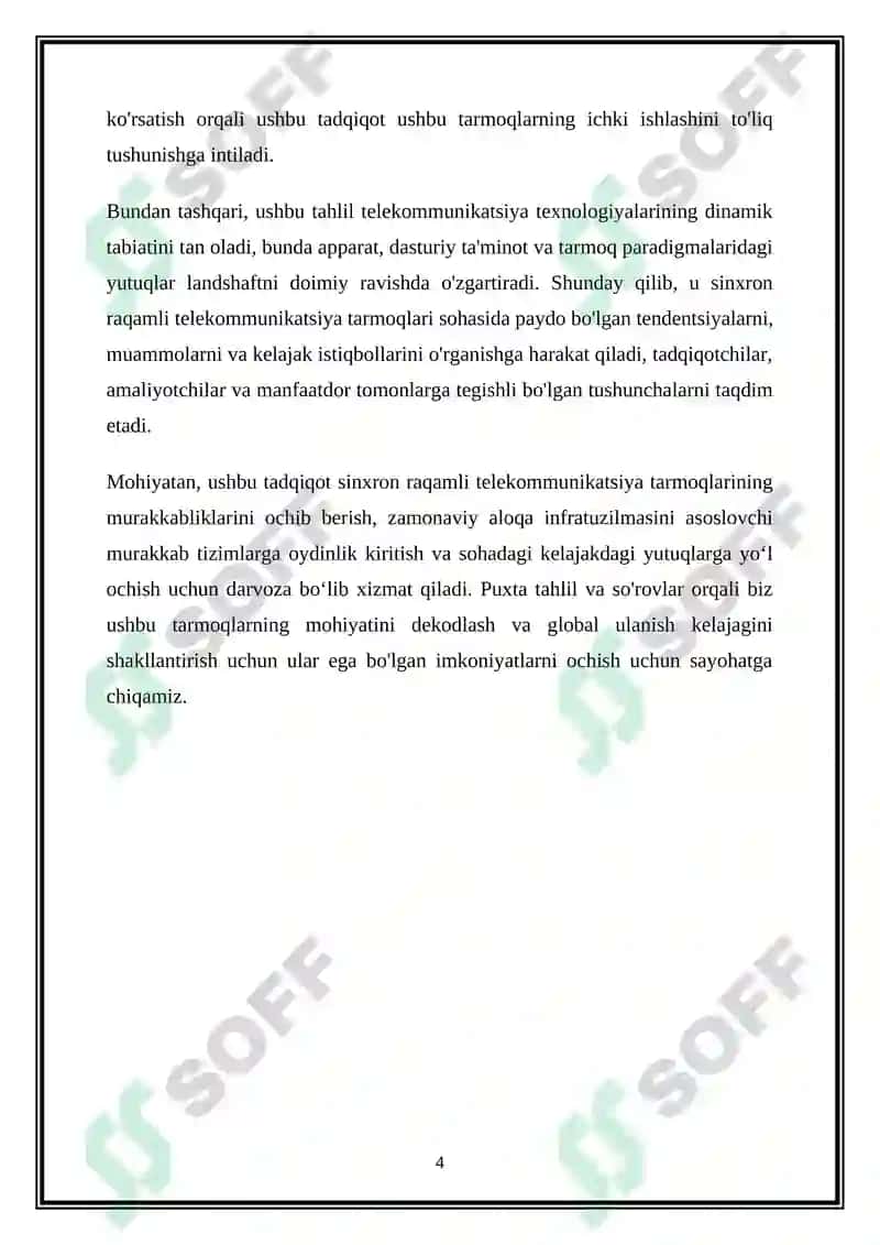 Sinxron raqamli telekommunikatsiya tarmoqlarida qoʻllaniladigan tizimlar tahlili 4