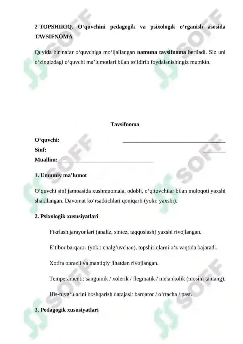 Maktab o‘quvchilari yosh davri xususiyatlariga tavsifnoma 4