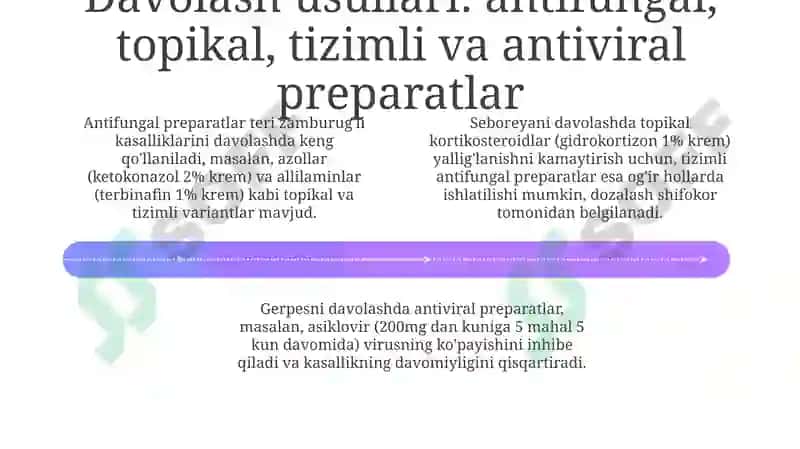 Teri zamburug'li kasalliklari, seboreya va gerpesni davolashda farmatsevtika yordami 4