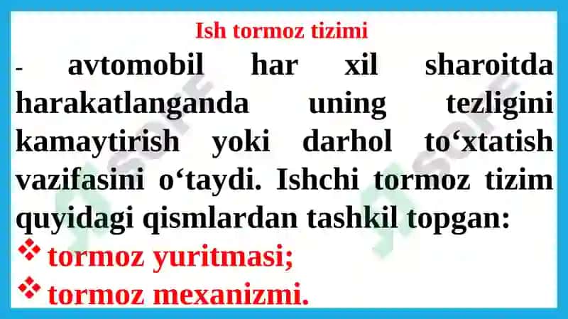 Tormoz tizimini qismlarga ajratib yig‘ish 4