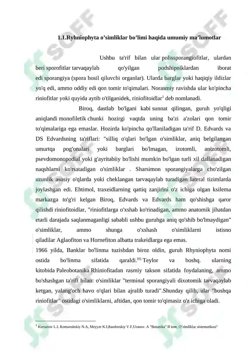 Riniyatoifa – Ryhniophyta o’simliklar bo’limi KURS ISHI 4