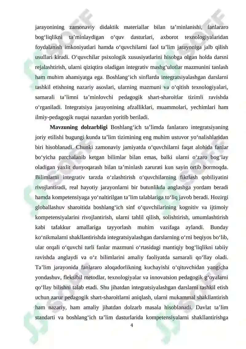 Boshlanģich sinflarda integratsiyalashgan darslarni tashkil etishning pedagogik shart sharoitlar 4
