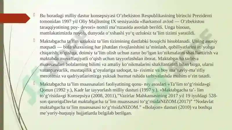 Mustaqillik yillarida maktabgacha ta`lim tizimini rivojlantirish tamoyillari va asosiy yo`nalishlari 4