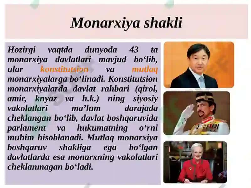Mamlakatlarning boshqaruv shakli va davlat tuzilishi 4