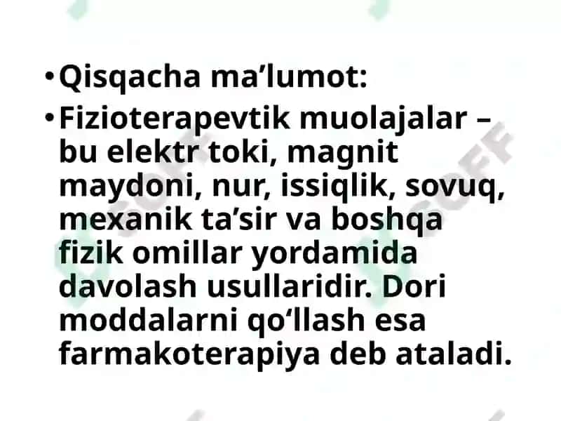 Fizioterapevik muolajalar va dori moddalarini birgalikda qo’llash 4