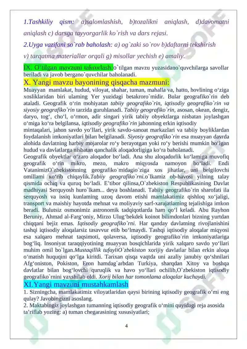 Geografiya fanidan 8-sinf darsi 4