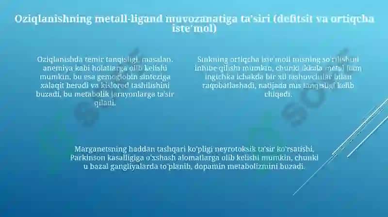 Tananing metall-ligand gomeostazining buzilishi mumkin bo'lgan holatlar 4