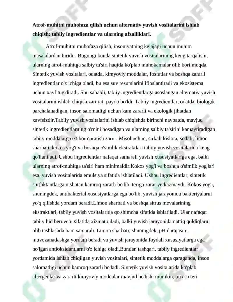 Sintetik yuvish vositalarini ishlab chiqishda ATROF-MUHITNI MUHOFAZA QILISH 4