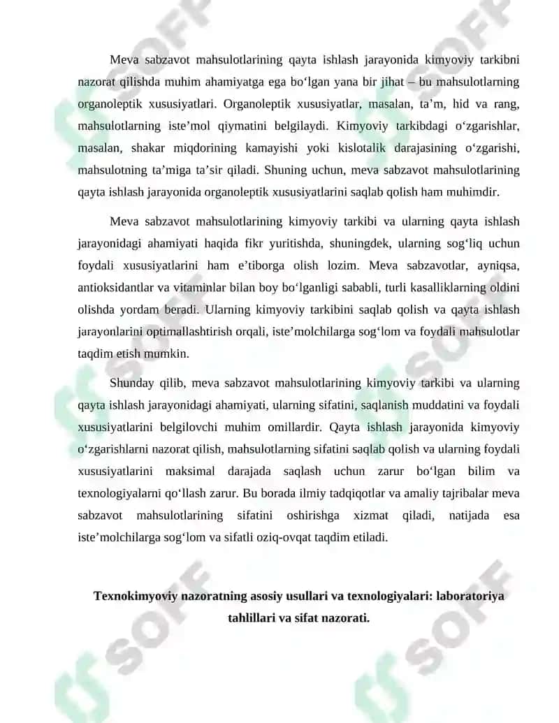 Meva sabzavot mahsulotlarini qayta qilishni texnokimyoviy nazorati. 4
