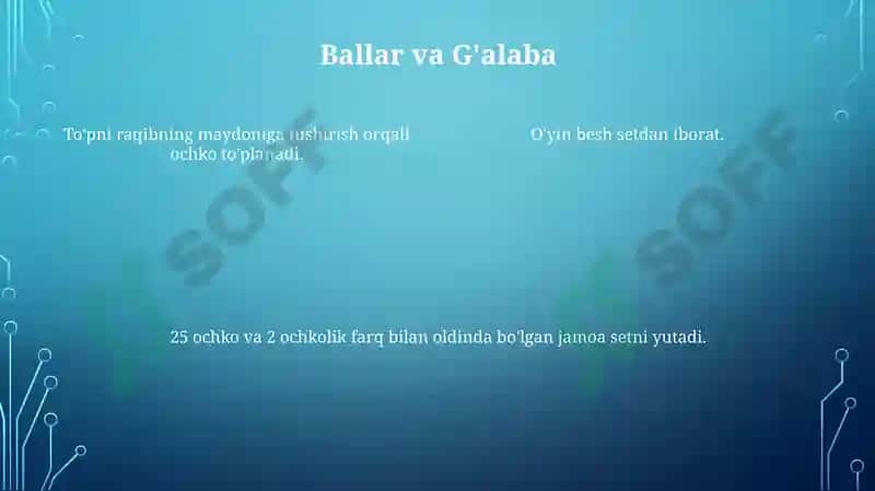 Voleybol òyini qoidalari va òlchamlari 4