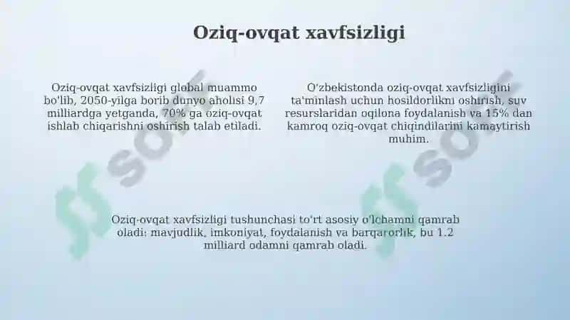 Agrariqtisodiyot, oziq ovqat ta’minoti va xavfsizligi muommolari 4