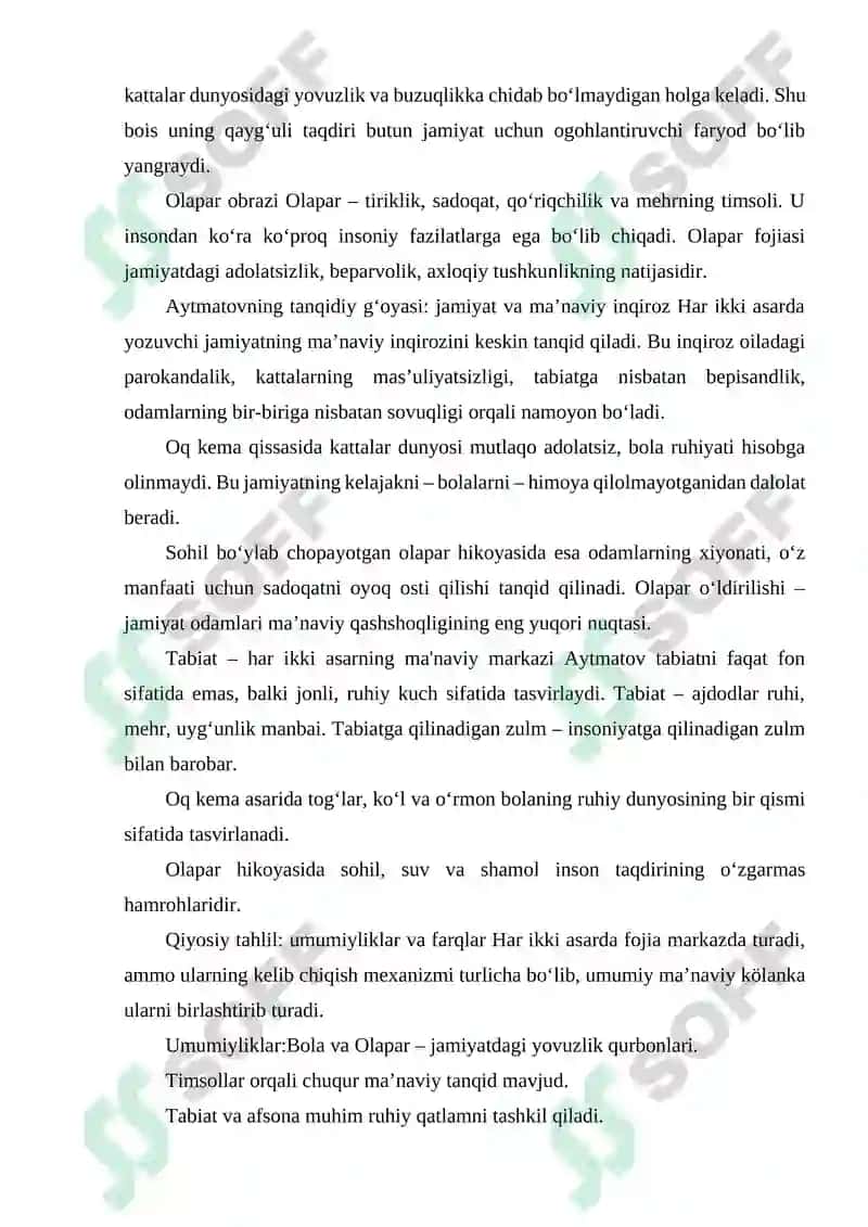 CHINGIZ AYTMATOVNING OQ KEMA VA SOHIL BOʻYLAB CHOPAYOTKAN OLAPAR ASARLARINING TAHLILI 4