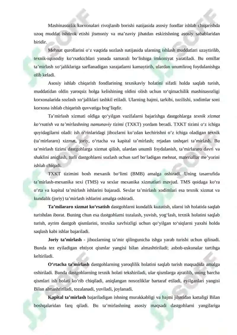 Korxona yordamchi xo‘jaliklar ishini tashkil etish va rejalashtirish 4