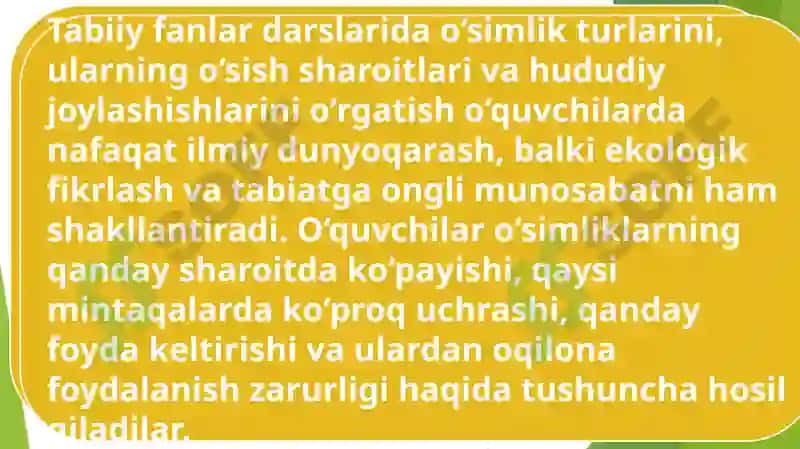 O'simlik turkumlari va ularning tabiiy joylashishlari (xaritada belgilash). O'zbekistonning foydali qazilmalari haqida ma'lumotlar tayyorlash va xaritada belgilash 4