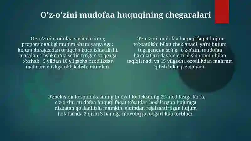 Tajovuzga nisbatan zaruriy mudofaaning huquqiy shartlari 4