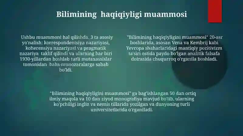 ANALITIK FALSAFANING VUJUDGA KELISHI. ANALITIK EPISTEMOLOGIYA 4
