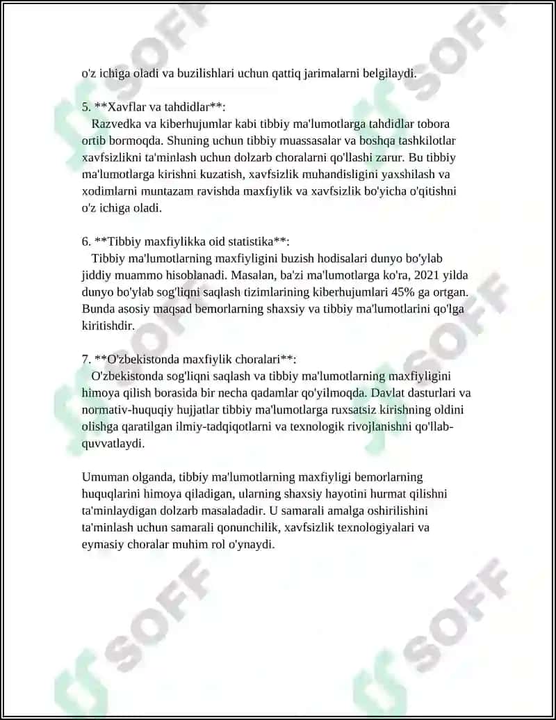 AXBOROT XAVFSIZLIGI. TIBBIY AXBOROTLARNI HIMOYALASH REFERAT 4