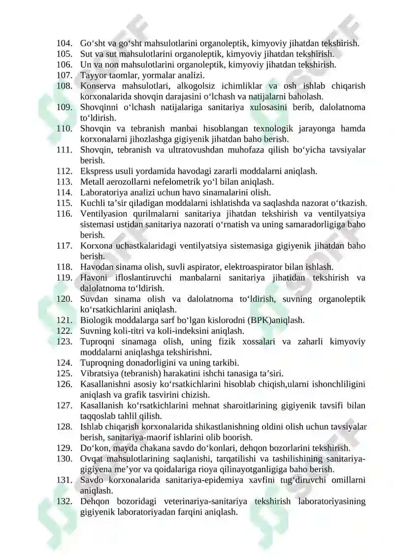 Tibbiy-profilaktika ishi (Sanitar vrach yordamchilari uchun) bo‘yicha shakllantirilgan og‘zaki savollar ro‘yxati 4
