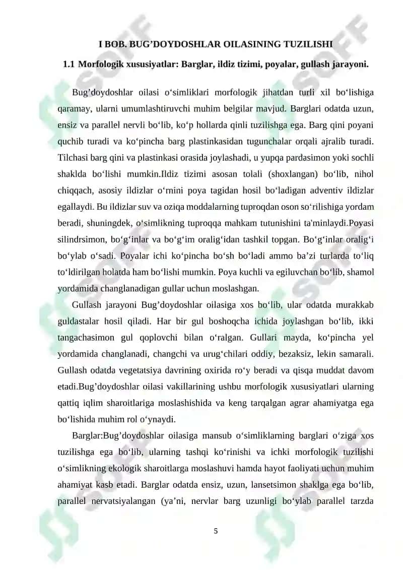 Bug’doydoshlar oilasining umumiy ta’rifi,vakillari,tuzilish xususiyatlari va ahamiyati. 4