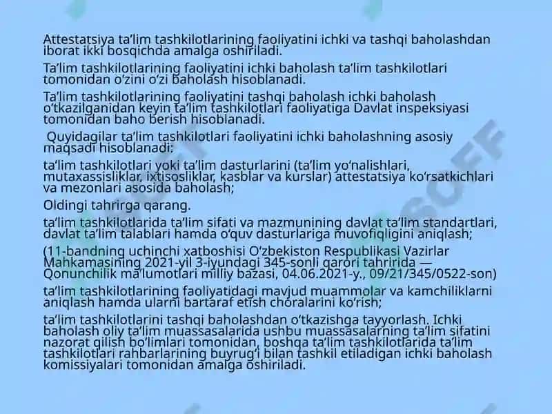 Maktabgacha ta'lim tashkilotini attestatsiya va akkeridatsiyadan õtkazish tartibi 4