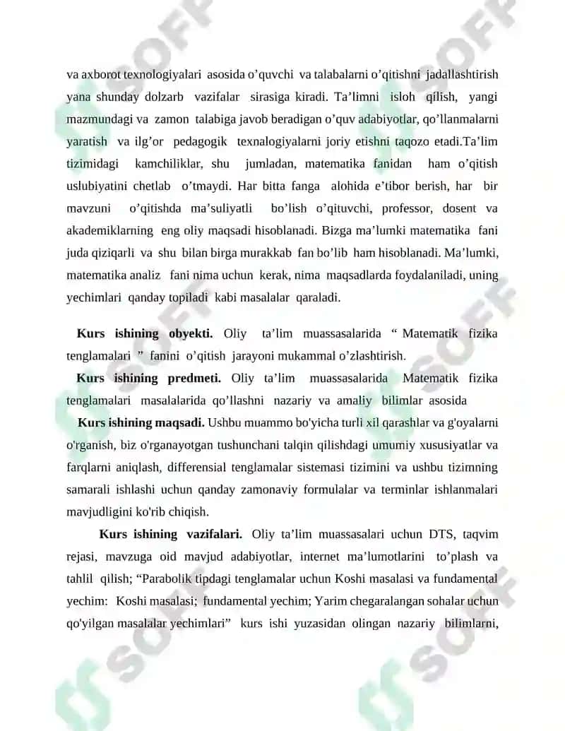 Parabolik tipdagi tenglamalar uchun Koshi masalasi va fundamental yechim 4