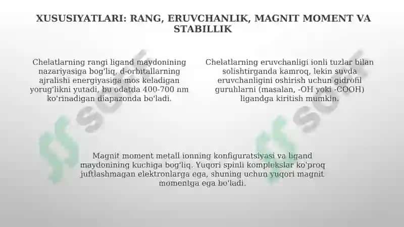 Ichki kompleks birikmalar.Xelatlar 4