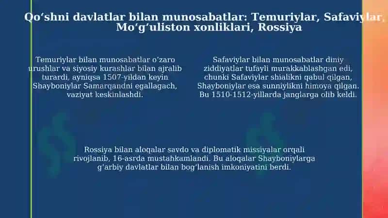 Shayboniylarning tashqi siyosadi 4