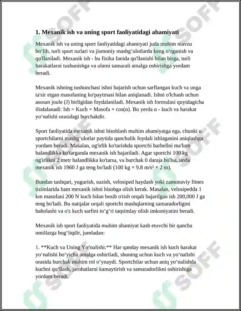 SPORT FAOLIYATIDA MEXANIK ISH, QUVVAT VA ENERGIYANI TAVSIFLOVCHI MASALALAR YECHISH 4