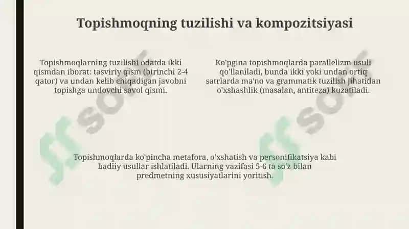 Topishmoq janrining oʻziga xos xususiyatlari 4
