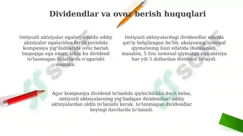 Imtiyozli aksiyalarning asosiy xususiyatlari 4