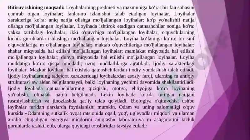Tabiiy fanlarni o'qitishda loyiha tajribalarini o'tkazish metodikasi 4