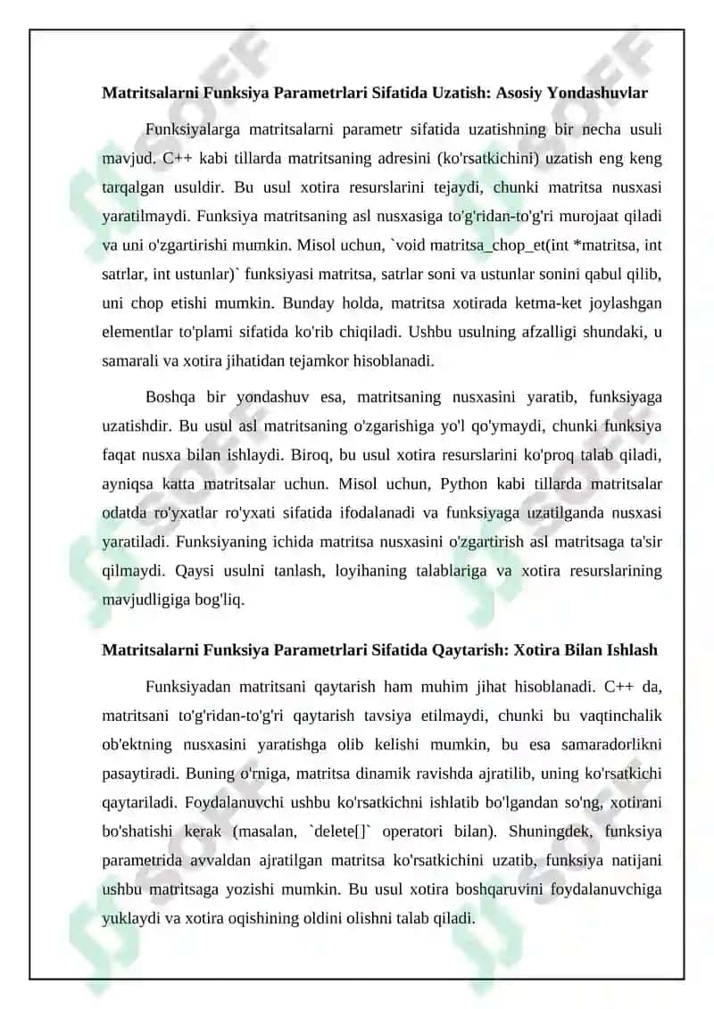 Matritsalarni funksiya parametrlari sifatida qo‘llanilishi 4