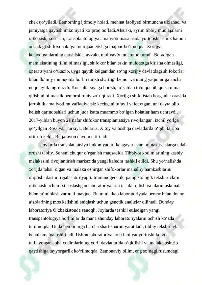 Insonning transplantatsiya qilinadigan a’zolarini va to’qimalarini O’zbekiston Respublikasidan tashqariga olib chiqish 4