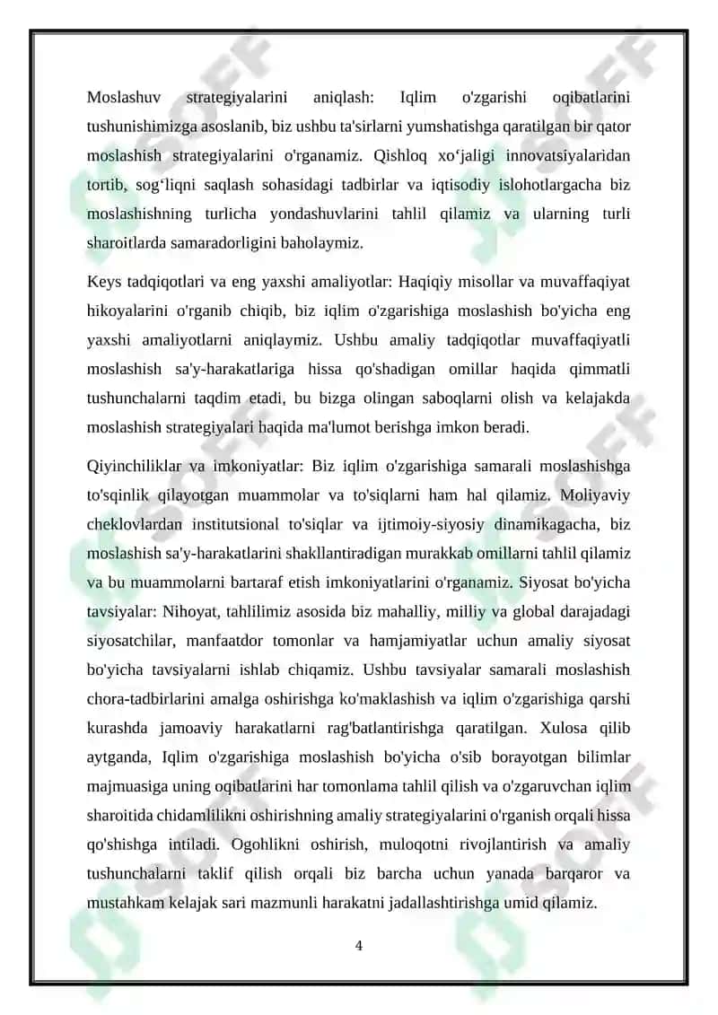 IQLIM O‘ZGARISHI OQIBATLARI VA ULARGA MOSLASHUV YO‘LLARI 4