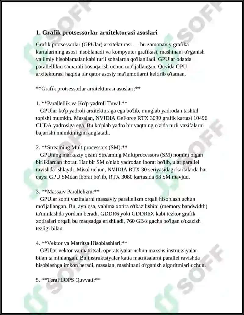 GPU VA GPGPU ARXITEKTURASI VA O‘ZARO ISHLASH PRINSIPLARI 4