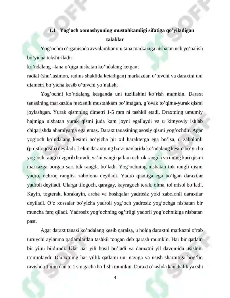 Yog'och xomashyoning mustahkamligi qattiqligi qayishqoqligi plastikligi mortligi va sifatiga qo’yiladigan talablarni o’rganish 4