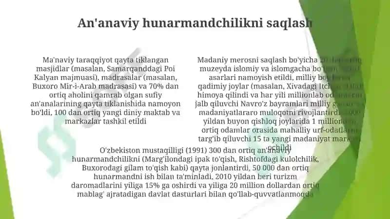 Mustaqillik yillarida Õzbekistondagi ma'naviy va madaniy taraqqiyoti 4