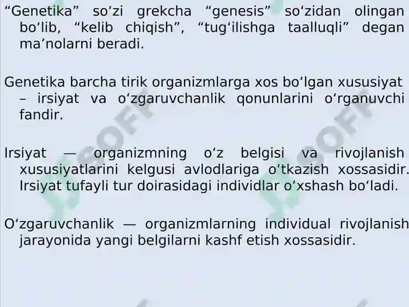 Umumiy genetika.Irsiyat vao‘zgaruvchanlik qonuniyatlari 4