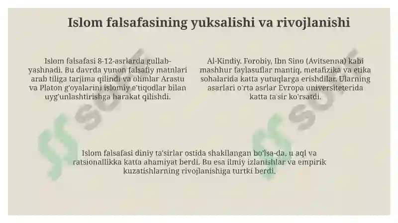 OʻRTAASR SHARQ FALSAFASIvaUYGʻONISHDAVRI XUSUSYATLARI 4